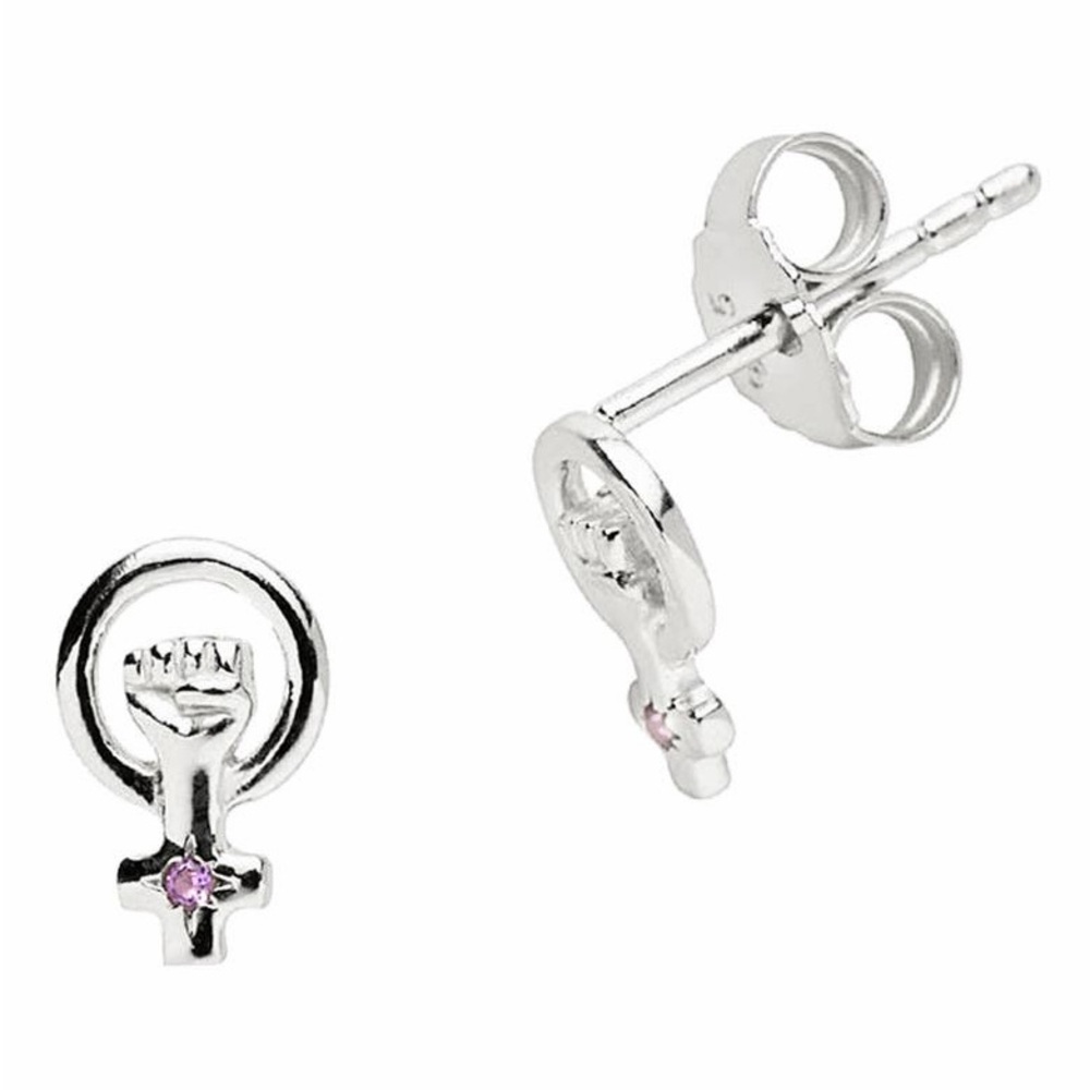 Silver Awe Inspired Feminist Symbol Stud Earrings